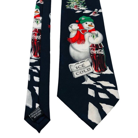 Vtg Coca Cola Snowman Novelty Necktie Christmas Trees Ice Cold Bottle Polyester - Picture 4 of 9